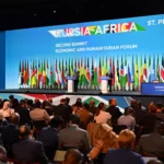 Leaders and delegates at the previous Russia Africa Summit, discussing trade, investment and cooperation between Russia and African countries.