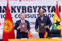 Ghanaian Foreign Affairs Minister Samuel Okudzeto Ablakwa meets his Kyrgyz counterpart, Zheenbek Kulubaev, during the inaugural Ghana Kyrgyzstan Political Consultations in Accra.
