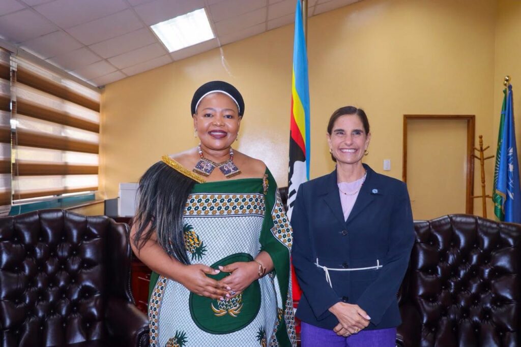 Foreign Affairs Minister Senator Pholile Shakantu receives the credentials of Rosanne Marchesich, the newly appointed FAO Representative in Eswatini, during a ceremony in Mbabane.