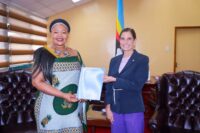 Foreign Affairs Minister Senator Pholile Shakantu receives the credentials of Rosanne Marchesich, the newly appointed FAO Representative in Eswatini, during a ceremony in Mbabane.