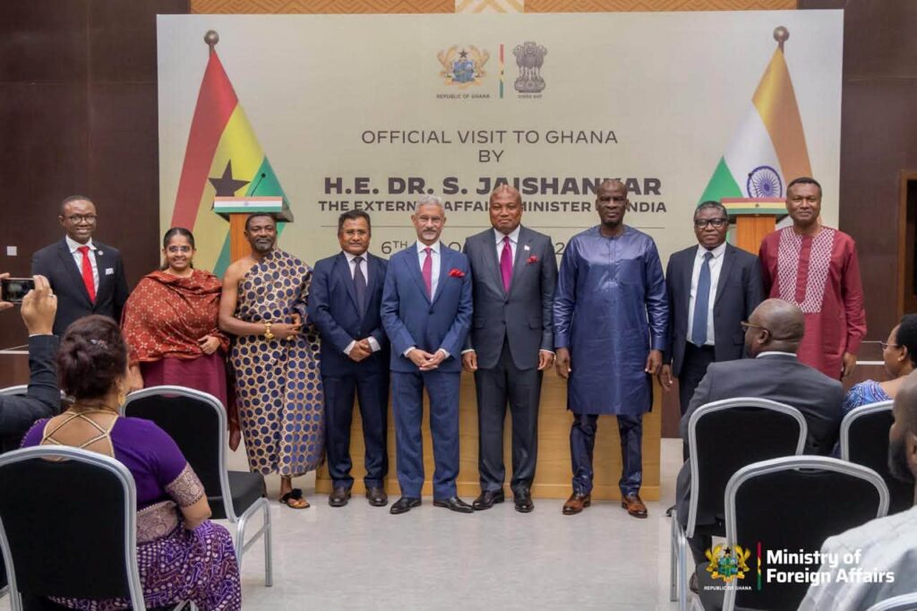 Ghana’s Foreign Affairs Minister Samuel Okudzeto Ablakwa meets India’s External Affairs Minister Dr Subrahmanyam Jaishankar during Jaishankar’s official visit to Accra on 6 October 2026.