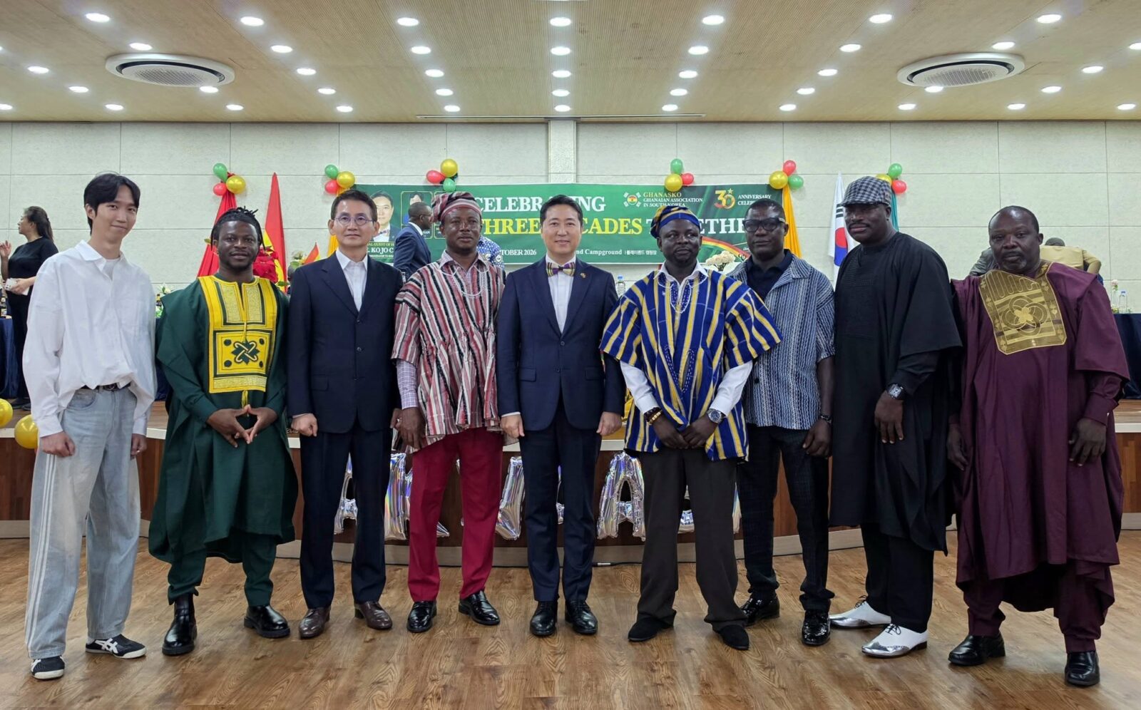 Ghanaian community members and guests pose for a group photo at GHANASKO’s 30th anniversary celebration in Paju, South Korea. Photo: Kojo Choi/Facebook