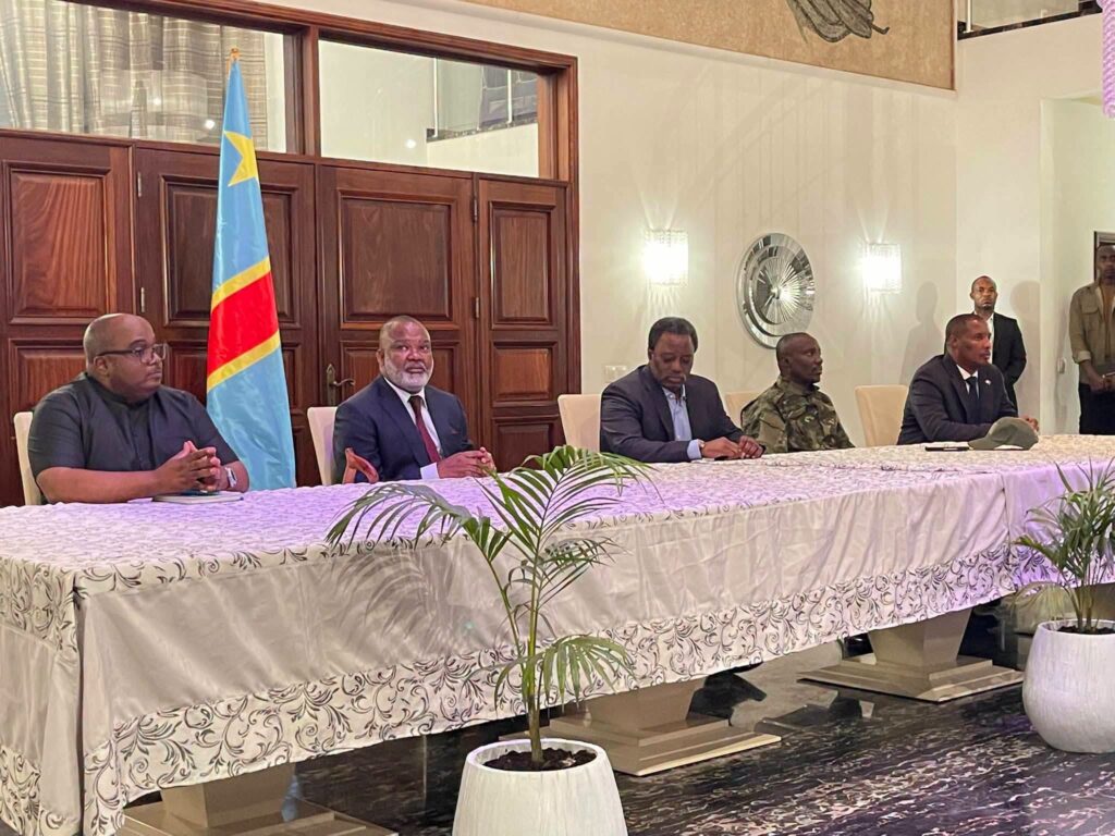 Joseph Kabila poses with fellow founders of the Front for the Refoundation of the Nation (FRN), including former AFC and M23 leaders, following the launch of the new politico military movement in Goma, DR Congo.