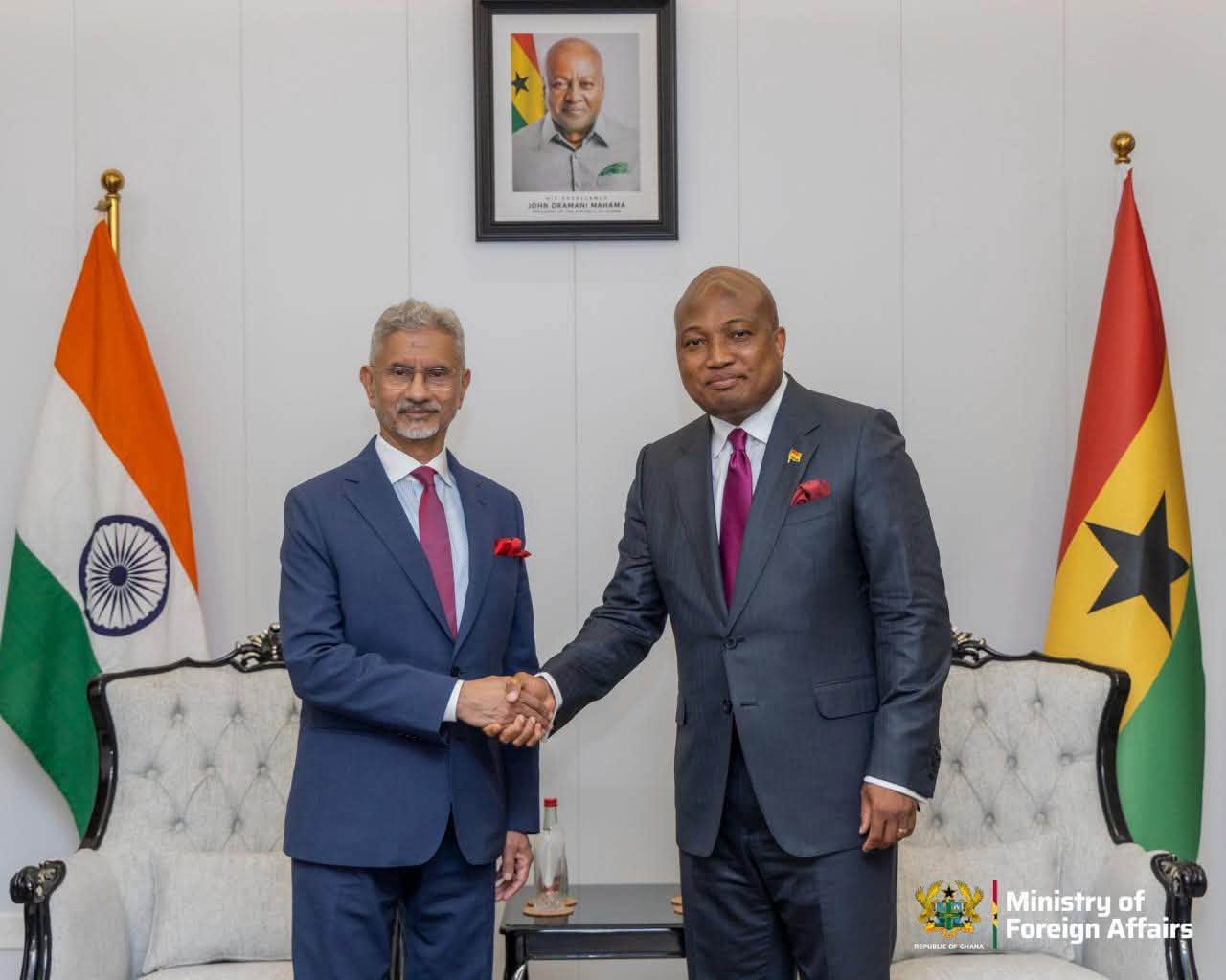 Ghana’s Foreign Affairs Minister Samuel Okudzeto Ablakwa meets India’s External Affairs Minister Dr Subrahmanyam Jaishankar during Jaishankar’s official visit to Accra on 6 October 2026.
