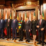 Zimbabwean President Emmerson Mnangagwa during talks with the leadership of PSB Bank and Rossotrudnichestvo on the sidelines of the Third Russia-Africa Summit in Moscow. Photo: Supplied