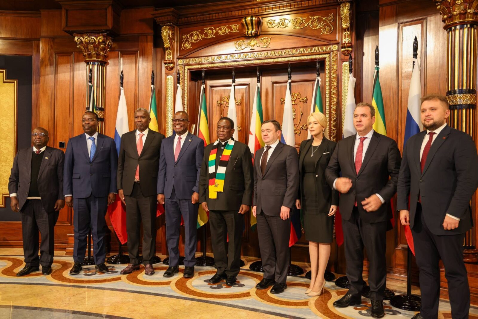 Zimbabwean President Emmerson Mnangagwa during talks with the leadership of PSB Bank and Rossotrudnichestvo on the sidelines of the Third Russia-Africa Summit in Moscow. Photo: Supplied