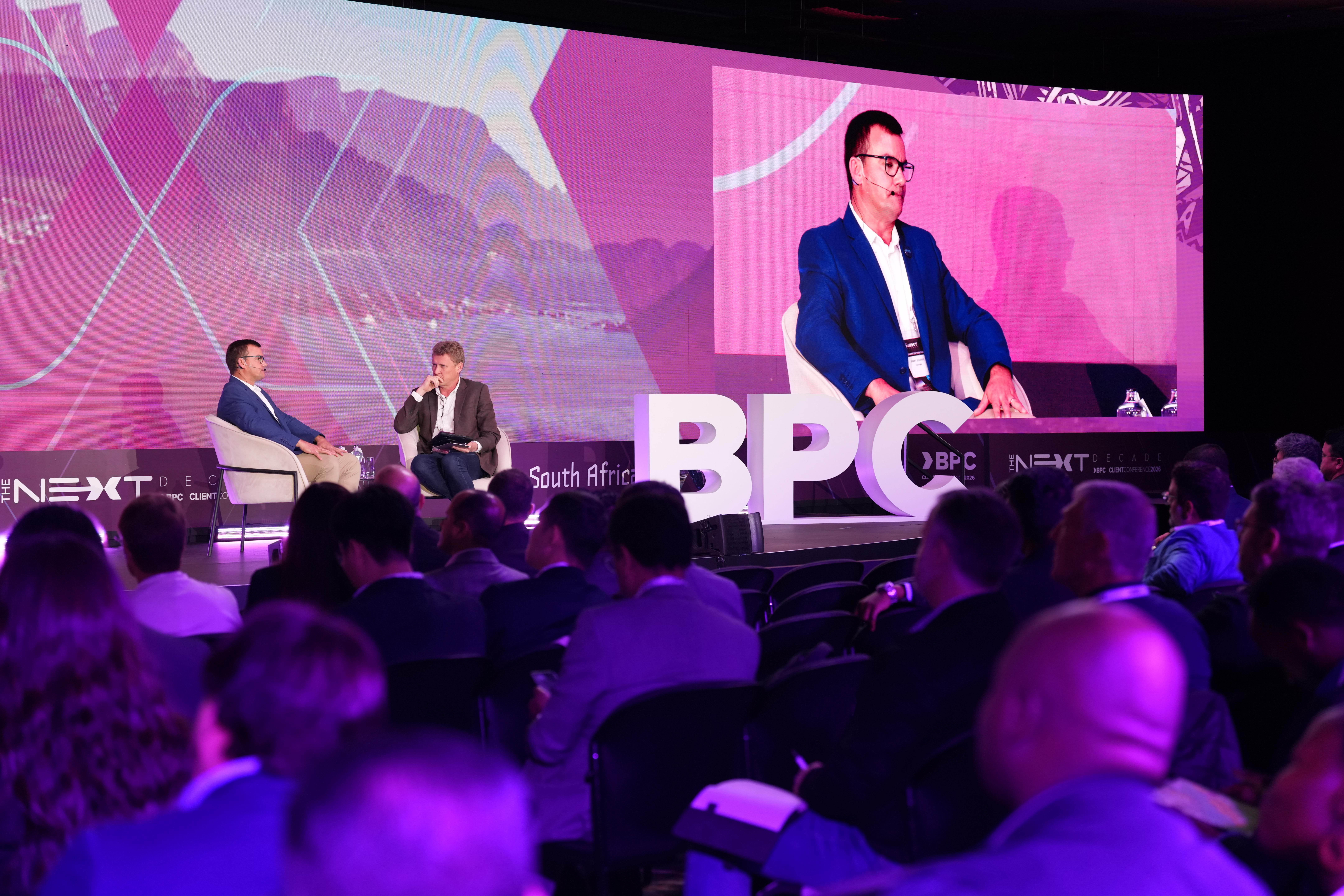 GoTyme Bank Managing Executive for Card Strategy Jimmy Sounes speaks during a fireside chat with Colin Iles, Founder of Iles Media, at the BPC Client Conference at the Westin Hotel in Cape Town on Wednesday, 21 October 2026. (Photo: Johann Botha)